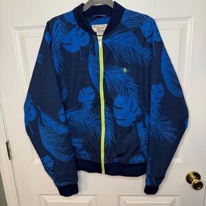 Original Penguin Blue bomber jacket with Floral Tropical Pattern Size Large GUC